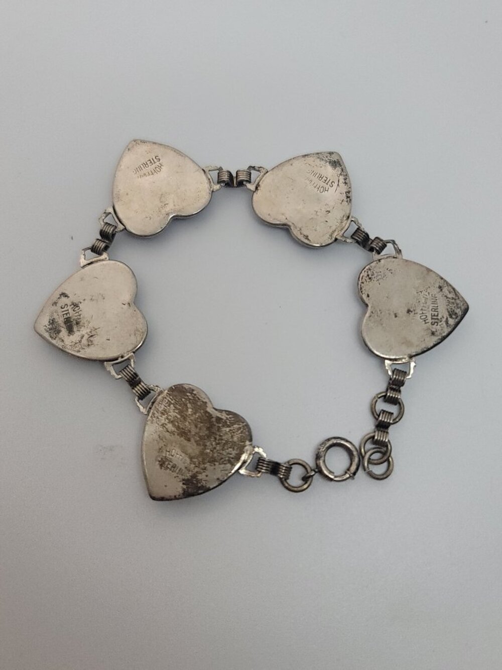 Vintage Sterling Butterfly Wing, Heart Panel, Tropical Scene Bracelet by Hoffman - Picture 3 of 4